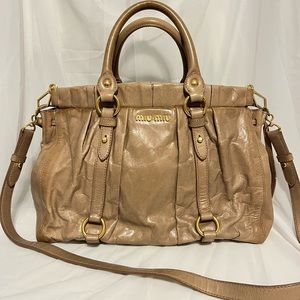 Miu Miu Vintage Two-Way Tote Crossbody Bag Beige